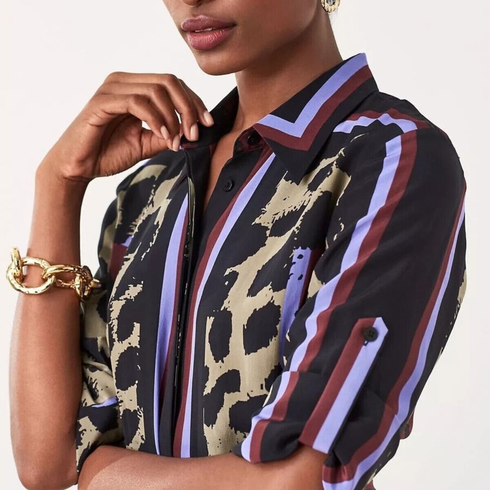diane von furstenberg sogol striped leopard shirt vintage, medium